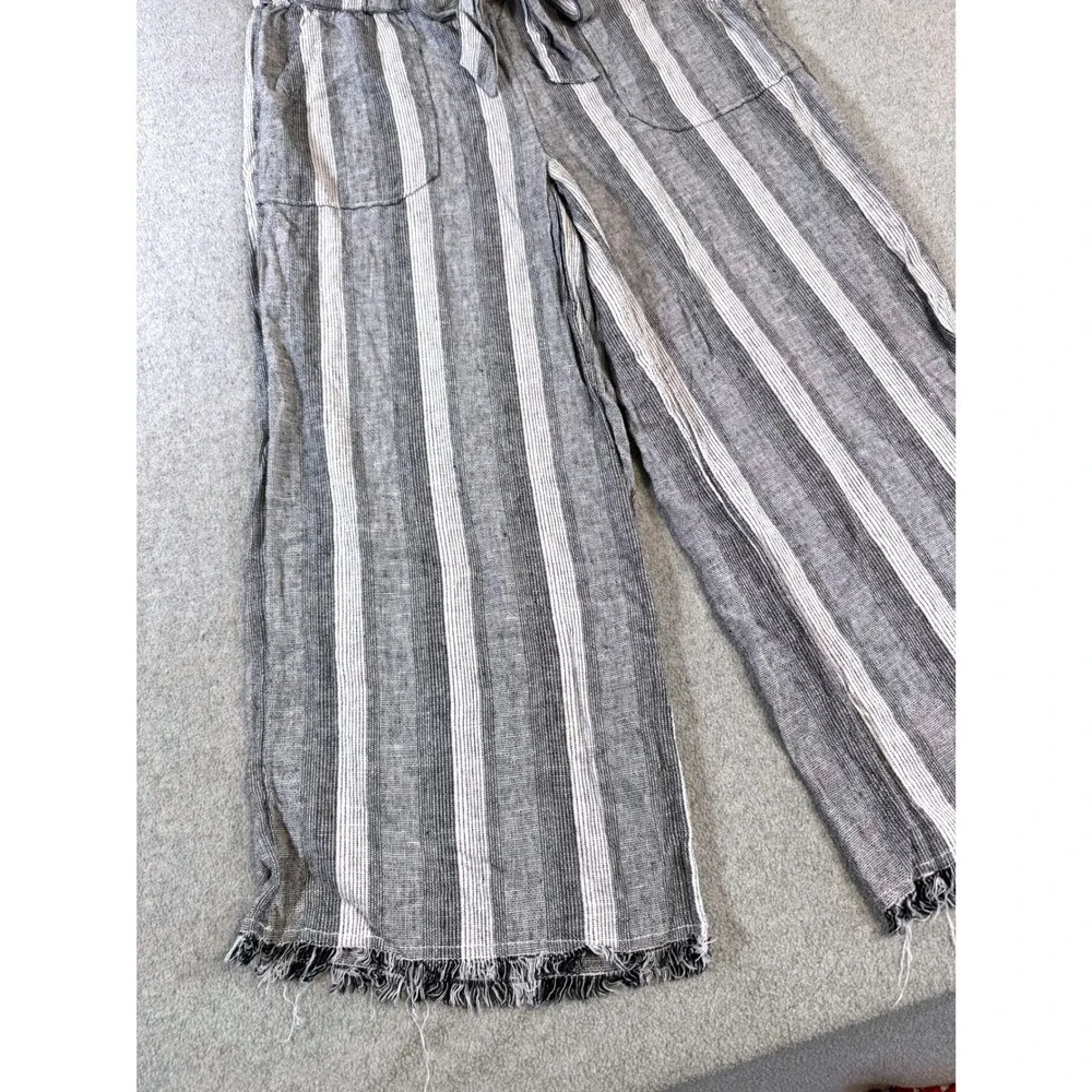 Caslon‎ Linen Blend Wide Leg Cropped Pants Womens Medium Striped Elastic Waist